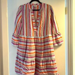 Boden 100%Linen sundress Size 12 multi color stripe gently worn